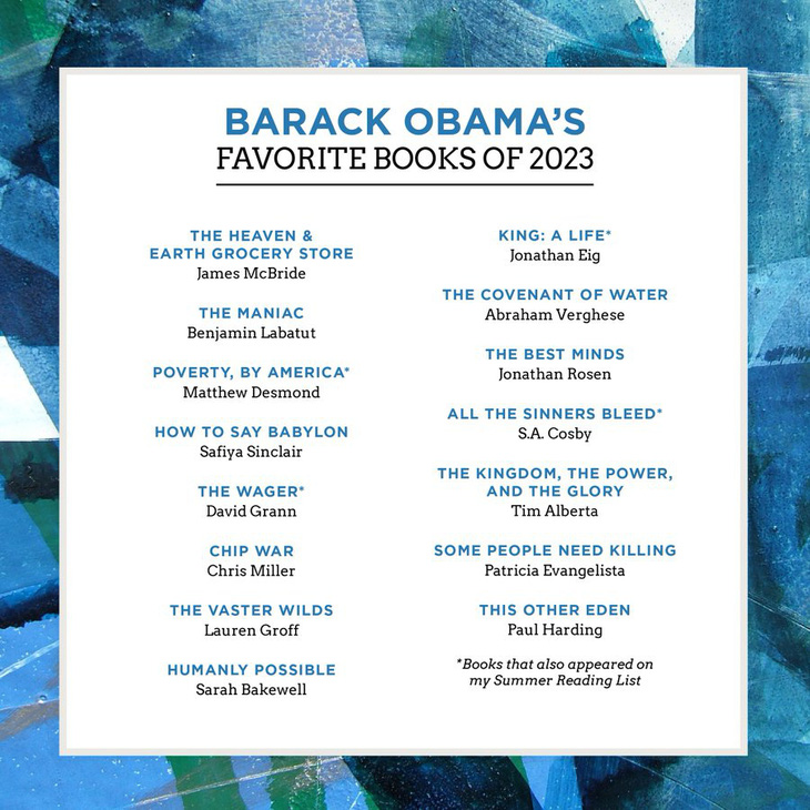 Danh mục sách yêu thích của cựu tổng thống Mỹ Barack Obama trong năm 2023.