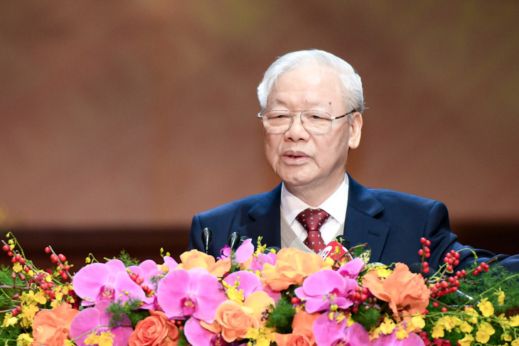 Tổng bí thư Nguyễn Phú Trọng phát biểu tại đại hội - Ảnh: NAM TRẦN