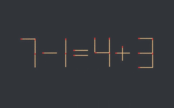 Thử tài IQ: Di chuyển một que diêm để 7-1=4+3 thành phép tính đúng- Ảnh 1.