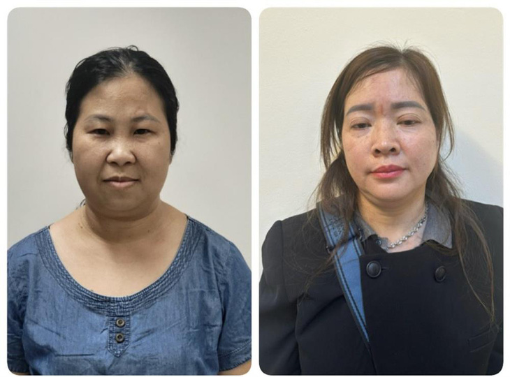 Phó trưởng phòng thuộc Sở Giao thông vận tải Đồng Nai Nguyễn Thị Mỹ Nhân (phải) và một bị can bị khởi tố trong vụ án - Ảnh: Bộ CA
