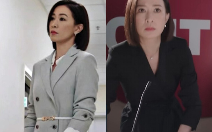 Chiếc áo khoác dài hai dây màu xám của MaxMara (trái) giá khoảng 4.000 HKD (hơn 12 triệu đồng), còn bộ áo liền quần của thương hiệu Boraaksu với giá khoảng 3.000 HKD (hơn 9 triệu đồng)