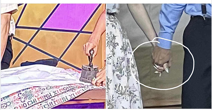 Hình ảnh sơ suất về đạo cụ và diễn viên với móng tay đắp bột mà khán giả chụp gởi cho Thành Lộc - Ảnh: Facebook Thành Lộc