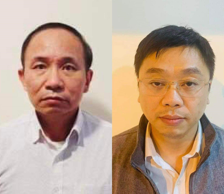 Ông Ngô Quang Huy (phải) và ông Nguyễn Trọng Đường tại cơ quan điều tra - Ảnh: Bộ CA