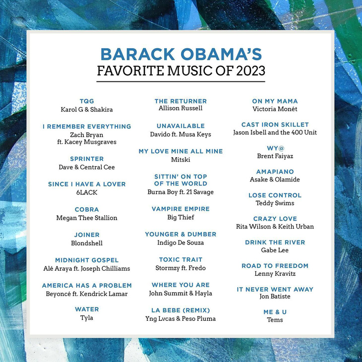 28 bài hát mà ông Barack Obama yêu thích trong năm 2023 - Ảnh: Instagram NV