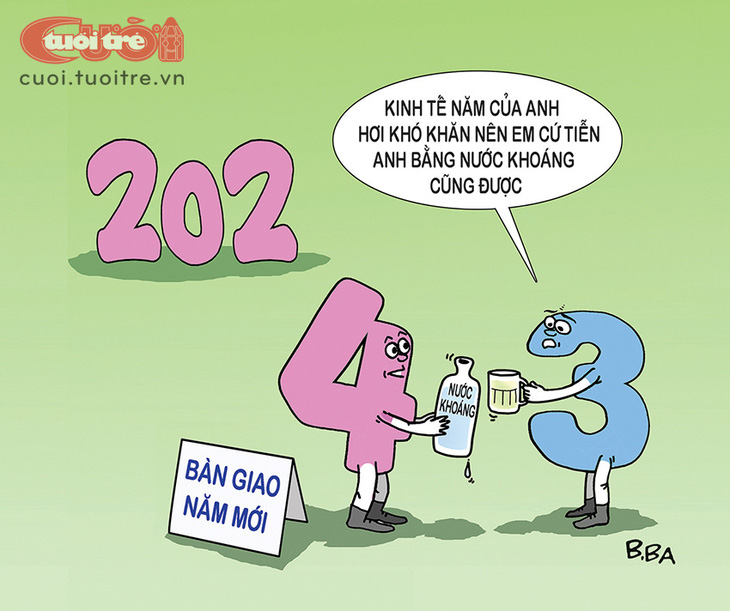 2024 tiễn năm cũ 2023 bằng... nước khoáng - Tranh: B.Ba 