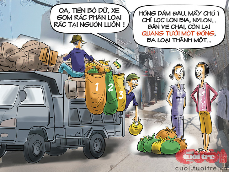 Phân loại rác 3 trong 1 - Tranh biếm họa của Đỗ Minh Tuấn 