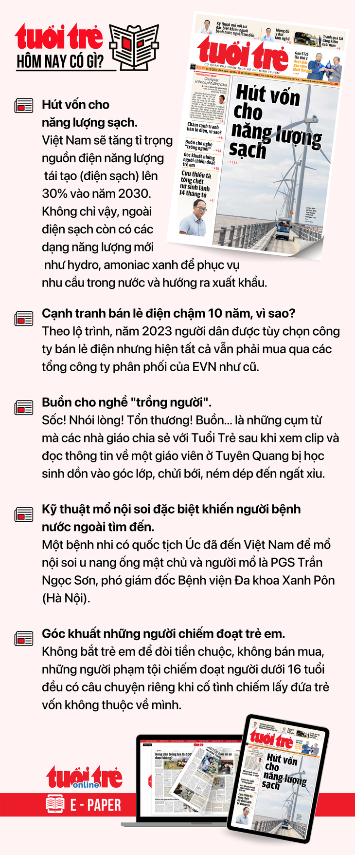 Tin tức chính trên Tuổi Trẻ nhật báo hôm nay 6-12. Để đọc Tuổi Trẻ báo in phiên bản E-paper, mời bạn đăng ký Tuổi Trẻ Sao TẠI ĐÂY