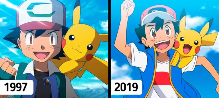 Các nhân vật trong phim Pokémon qua nhiều năm. 