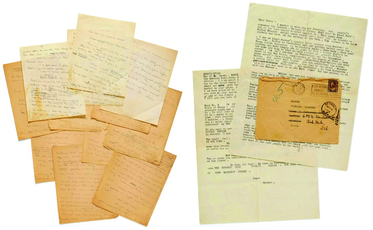 Buổi đấu giá ngày 8-12-2023 có một bản thảo cuốn “The Short Happy Life of Francis Macomber” (trái) với chữ ký của Ernest Hemingway và một lô thư từ riêng giữa tác giả với em gái Marcelline, trong đó có thư thông báo việc con trai đầu lòng ra đời và cuốn sách đầu tiên được xuất bản (phải).