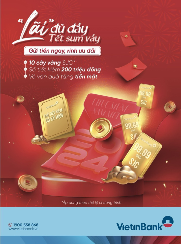 Khi gửi tiền tại VietinBank, khách hàng không chỉ được nhận quà tặng bằng tiền, sổ tiết kiệm mà còn có cơ hội trúng giải đặc biệt 10 lượng vàng SJC - Ảnh: VTB