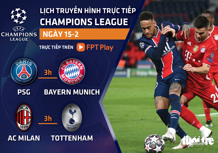 Lịch trực tiếp Champions League: PSG - Bayern, AC Milan - Tottenham - Ảnh 1.