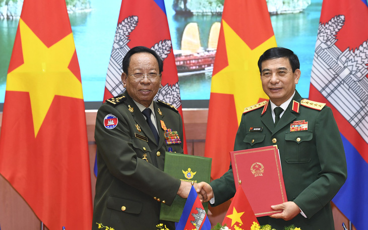 Đại tướng Phan Văn Giang đón Bộ trưởng Bộ Quốc phòng Campuchia Tea Banh
