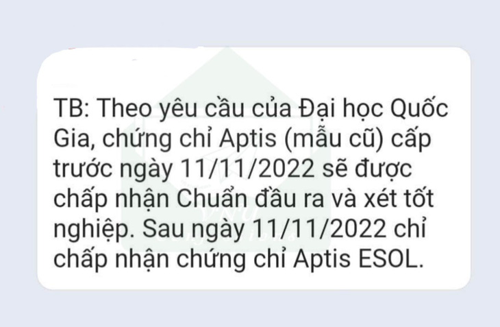 Thực hư việc Đại học Quốc gia Hà Nội không chấp nhận chứng chỉ Aptis mẫu cũ sau 11-11-2022 - Ảnh 1.