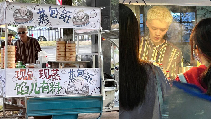 Nam ca sĩ thần tượng Trung Quốc đi bán bánh bao lề đường - Ảnh 1.