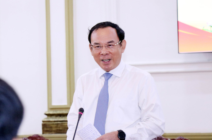 Ông Nguyễn Văn Nên, Ủy viên Bộ Chính trị, Bí thư Thành ủy TP.HCM phát biểu chỉ đạo - Ảnh: Xuân Khu/TTXVN