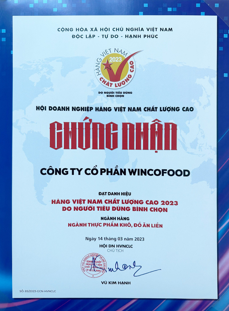 Wincofood đạt chứng nhận Hàng Việt Nam Chất Lượng Cao năm 2023 - Ảnh 2.