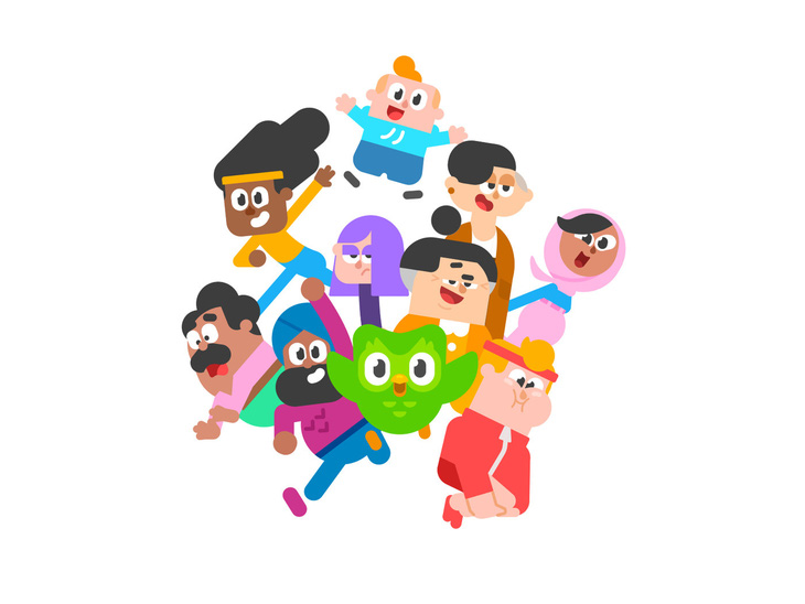 Các nhân vật hoạt hình theo tinh thần &quot;chơi mà học&quot; của Duolingo.
