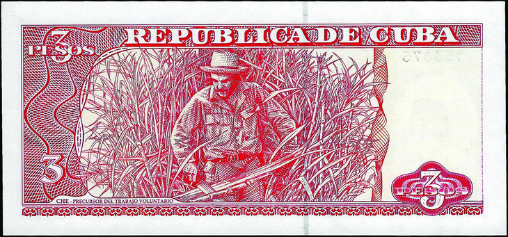 Tờ 3 pesos của Cuba phát hành năm 2005 (mặt sau). Ảnh: NGUYỄN VĂN ĐẠO