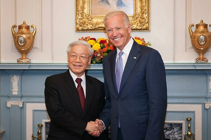 Tổng bí thư Nguyễn Phú Trọng gặp ông Joe Biden khi đó đang là phó tổng thống Mỹ năm 2015 - Ảnh: TTXVN