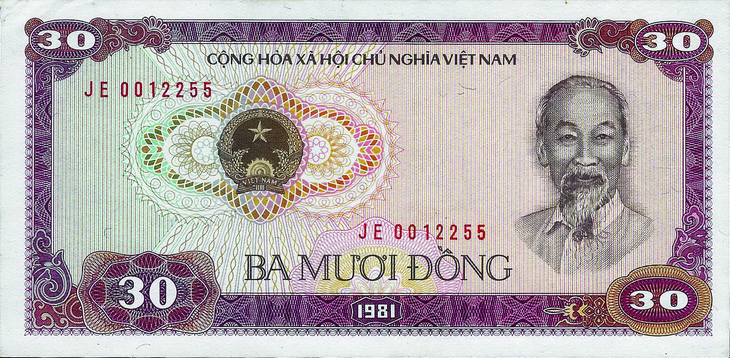 Tờ 30 đồng phát hành năm 1981 của Ngân hàng Nhà nước Việt Nam. Ảnh: NGUYỄN VĂN ĐẠO