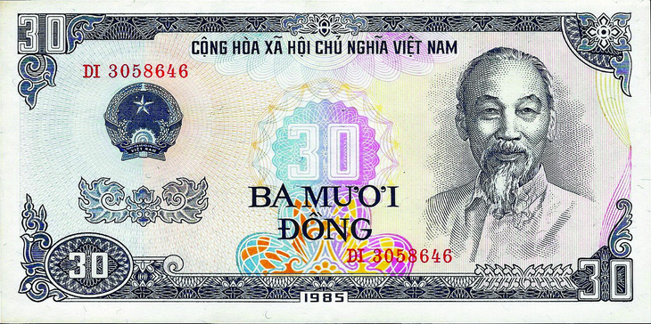 Tờ 30 đồng phát hành năm 1985 của Ngân hàng nhà nước Việt Nam. Ảnh: NGUYỄN VĂN ĐẠO