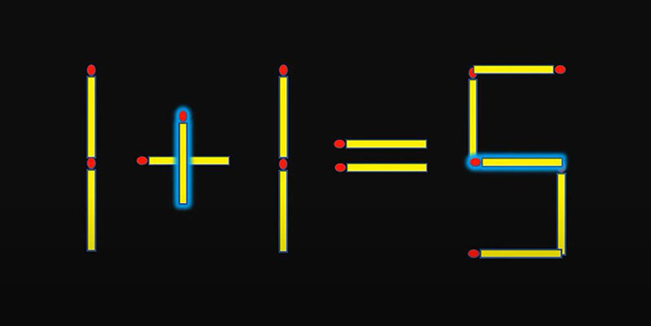 Di chuyển 2 que diêm để biến phép tính 1+1=5 thành đúng - Ảnh 3.