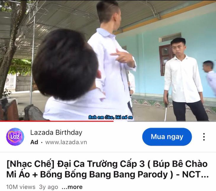 Một video dàn dựng đánh nhau có quảng cáo của Lazada - Ảnh chụp màn hình