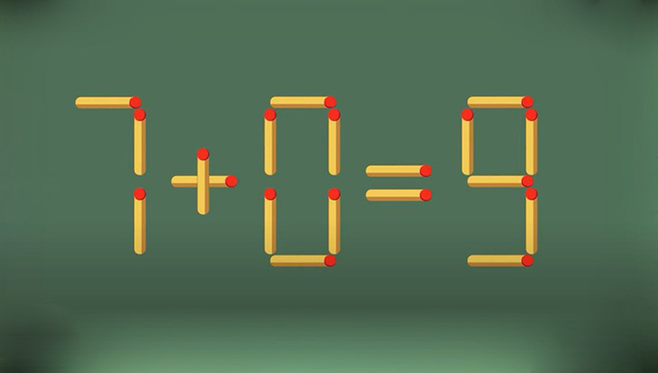 Di chuyển 1 que diêm để phép tính sai 7+0=9 thành đúng - Ảnh 1.