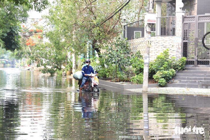 13 tiếng sau mưa, khu dân cư ở Bình Chánh vẫn ngập lai láng - Ảnh 1.