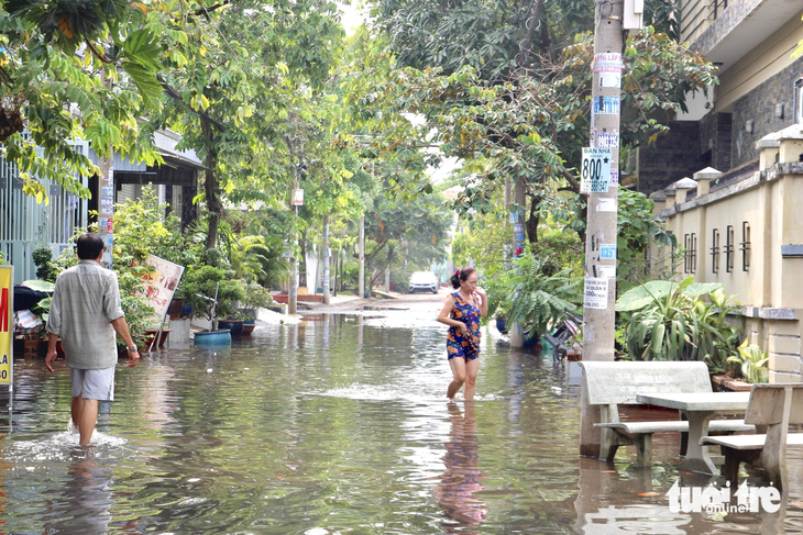 13 tiếng sau mưa, khu dân cư ở Bình Chánh vẫn ngập lai láng - Ảnh 3.