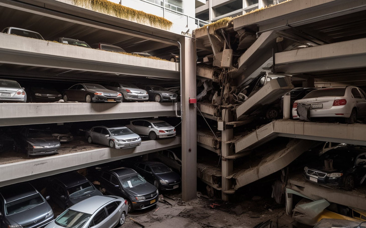 Bãi đỗ xe cao tầng có nguy cơ đổ sập vì trọng tải xe quá nặng