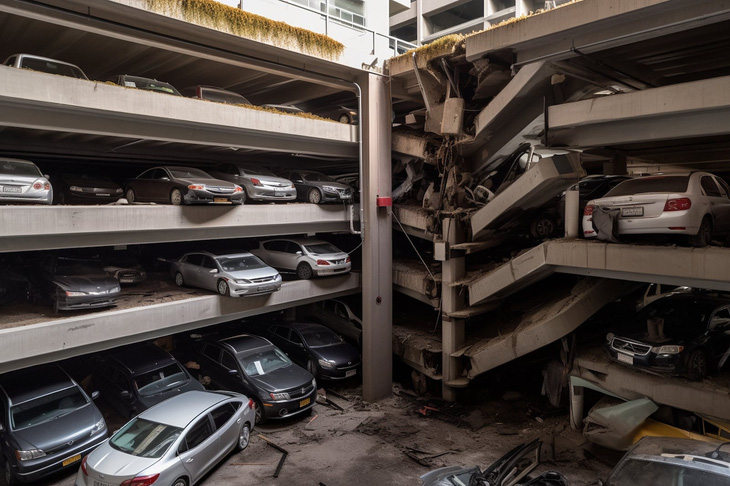 Bãi đỗ xe cao tầng có nguy cơ đổ sập vì xe điện - Ảnh 2.