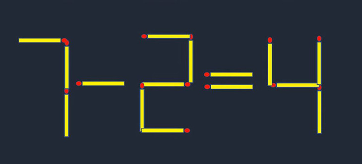 Di chuyển một que diêm để 7-2 = 4 thành phép tính đúng - Ảnh 1.