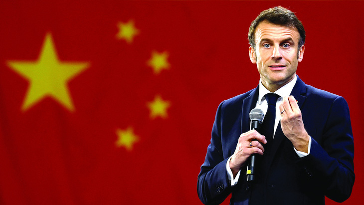 Tổng thống Pháp Emmanuel Macron phát biểu tại Đại học Tôn Trung Sơn ở Quảng Châu vào ngày 7-4-2023. Ảnh: Reuters