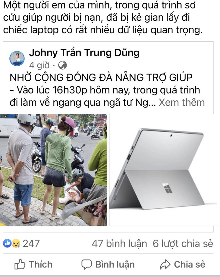 Cứu người gặp nạn, giảng viên ở Đà Nẵng bị lấy laptop - Ảnh 2.