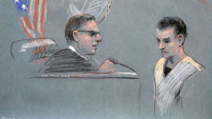 Jack Teixeira xuất hiện lần đầu trước thẩm phán liên bang ở Boston ngày 14-4-2023. Ảnh: Reuters
