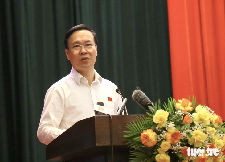 Chủ tịch nước Võ Văn Thưởng phát biểu tại buổi tiếp xúc cử tri ở Đà Nẵng - Ảnh: TRƯỜNG TRUNG