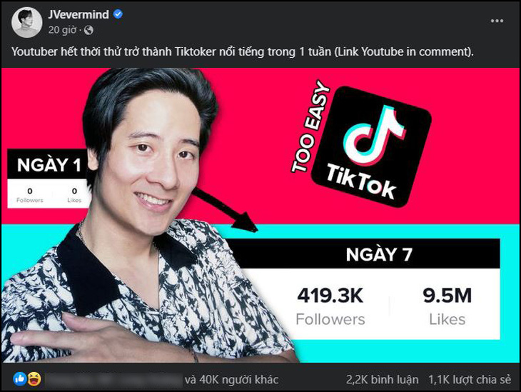 YouTuber hết thời JVevermind quay lại mạng xã hội, đu TikTok với kết quả khó ngờ - Ảnh 1.