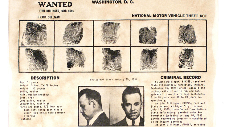 FBI truy nã John Dillinger năm 1934 - Ảnh: Bảo tàng bang Indiana