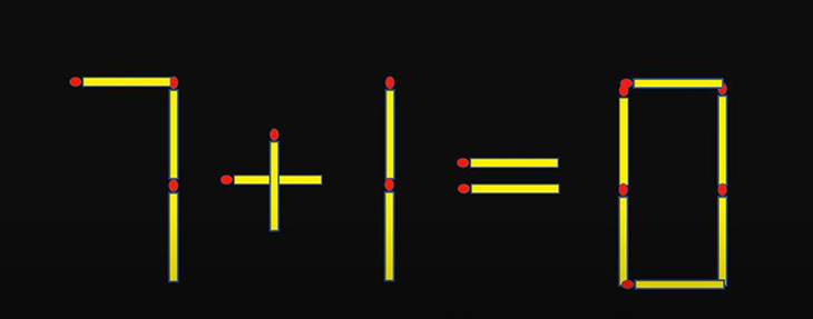Di chuyển 1 que diêm để phép tính 7+1=0 thành đúng - Ảnh 1.