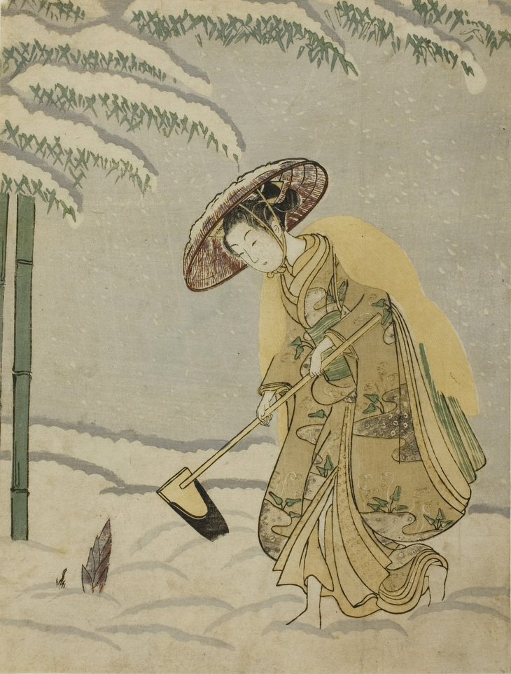 Tranh khắc gỗ màu &quot;Đào măng&quot;, họa sĩ Suzuki Harunobu, 1765.