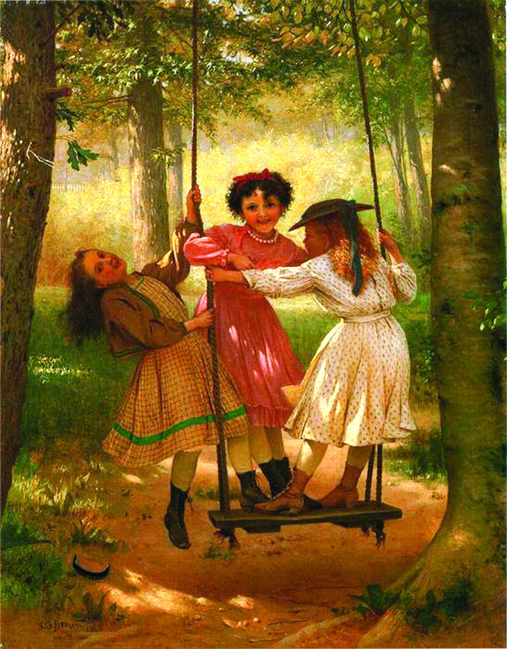 &quot;Ba cô gái trên xích đu&quot;. Sơn dầu trên vải của John George Brown (1868)