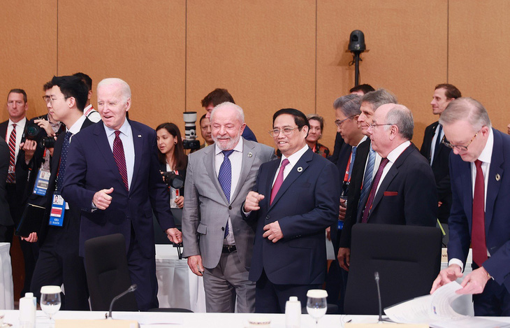 Thủ tướng Phạm Minh Chính, Tổng thống Brazil Luiz Inacio Lula da Silva, Tổng thống Mỹ Joe Biden tại Hội nghị G7 mở rộng ở Nhật Bản ngày 21-5 - Ảnh: NHẬT BẮC