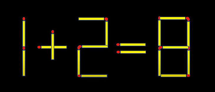 Di chuyển một que diêm để phép tính 1+2=8 thành đúng - Ảnh 1.