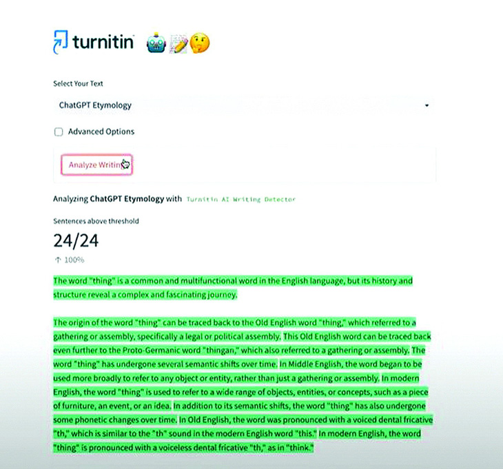 Minh họa cách Turnitin phát hiện bài luận có dùng ChatGPT. Ảnh: Turnitin