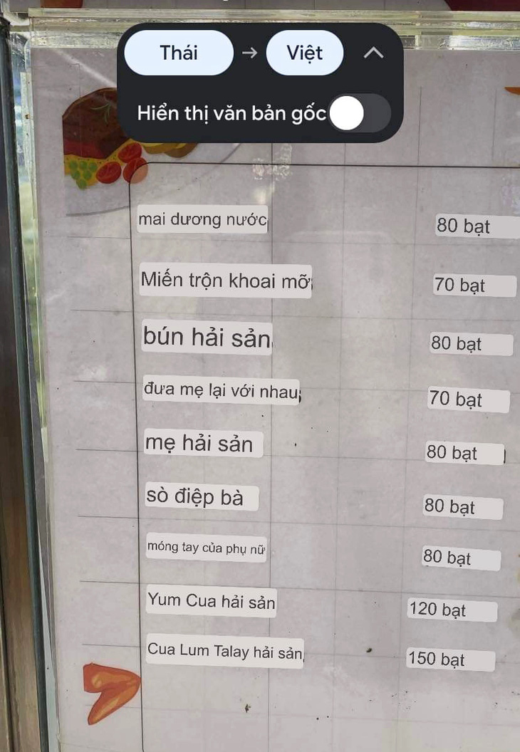 Sang chấn với Google dịch thực đơn món Thái sang tiếng Việt - Ảnh 2.