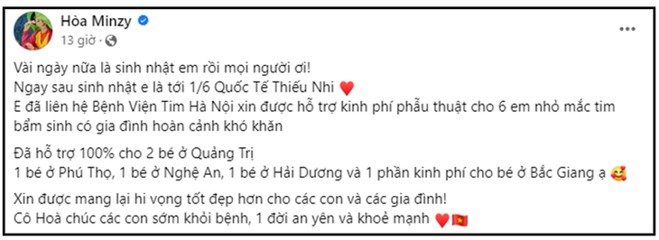 Hòa Minzy nhận cơn mưa lời khen khi làm việc siêu ý nghĩa dịp sinh nhật - Ảnh 1.