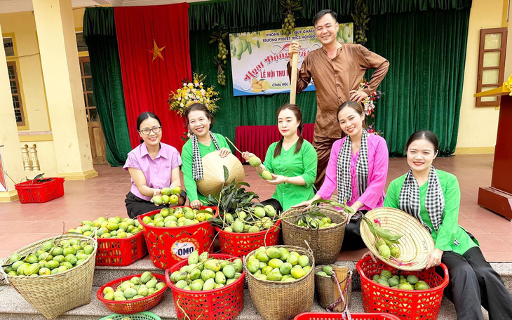 Thầy cô hái xoài trong sân trường tặng học trò cuối năm học