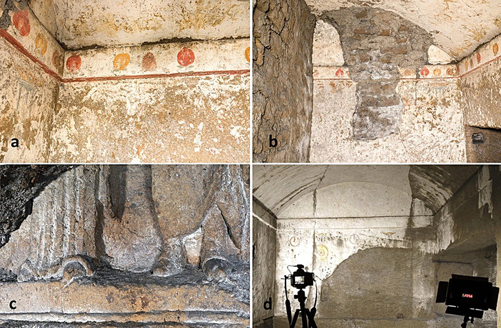 Các tác phẩm bích họa và điêu khắc trong các hầm mộ Hy Lạp cổ tại Ipogei dei Togati và Ipogei dei Melograni - Ảnh: Nature