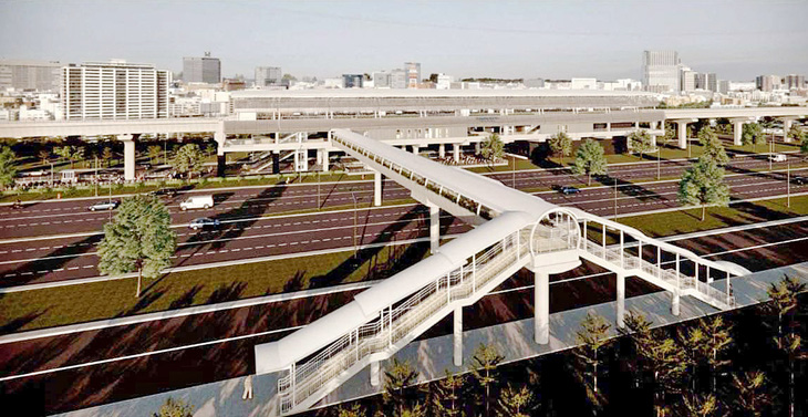 Phối cảnh cầu vượt bộ hành kết nối vào các nhà ga trên cao của tuyến metro số 1 - Nguồn: Ban MAUR